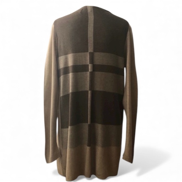 Calvin Klein women’s thigh length color block cardigan in browns SZ S knit blend - Picture 2 of 4